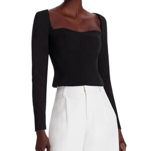 BCBGMaxAzria Black Square Neck Fitted Crop Blouse